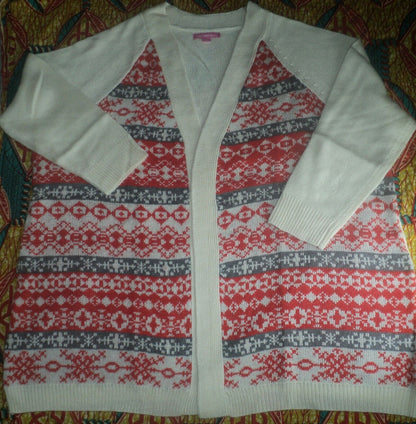Woman Within Plus Size Bright Orange Fair Isle Cardigan Sweater Size 3X(30/32)