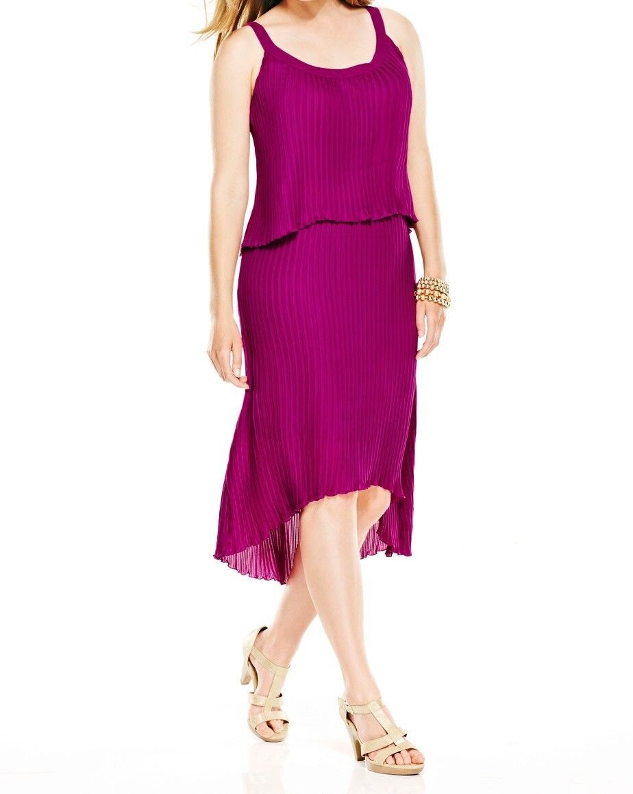 Avenue Plus Size Cherry Sleeveless Pleated Tier Hi Low Dress Size 20