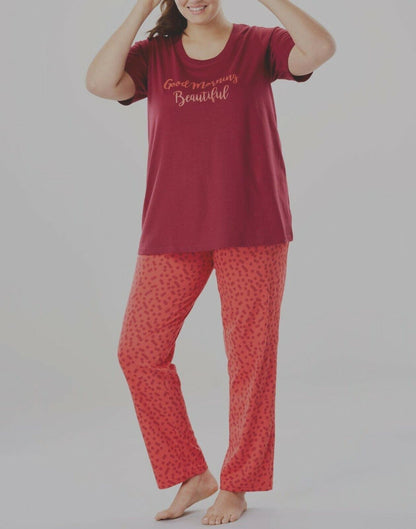 Dreams & Co. Plus Size Coral Ruby Dot Pajama Set With/Eye Mask Size 2X(26/28)