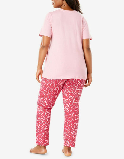 Dreams & Co. Plus Size Coral Ruby Dot Pajama Set With/Eye Mask Size 2X(26/28)