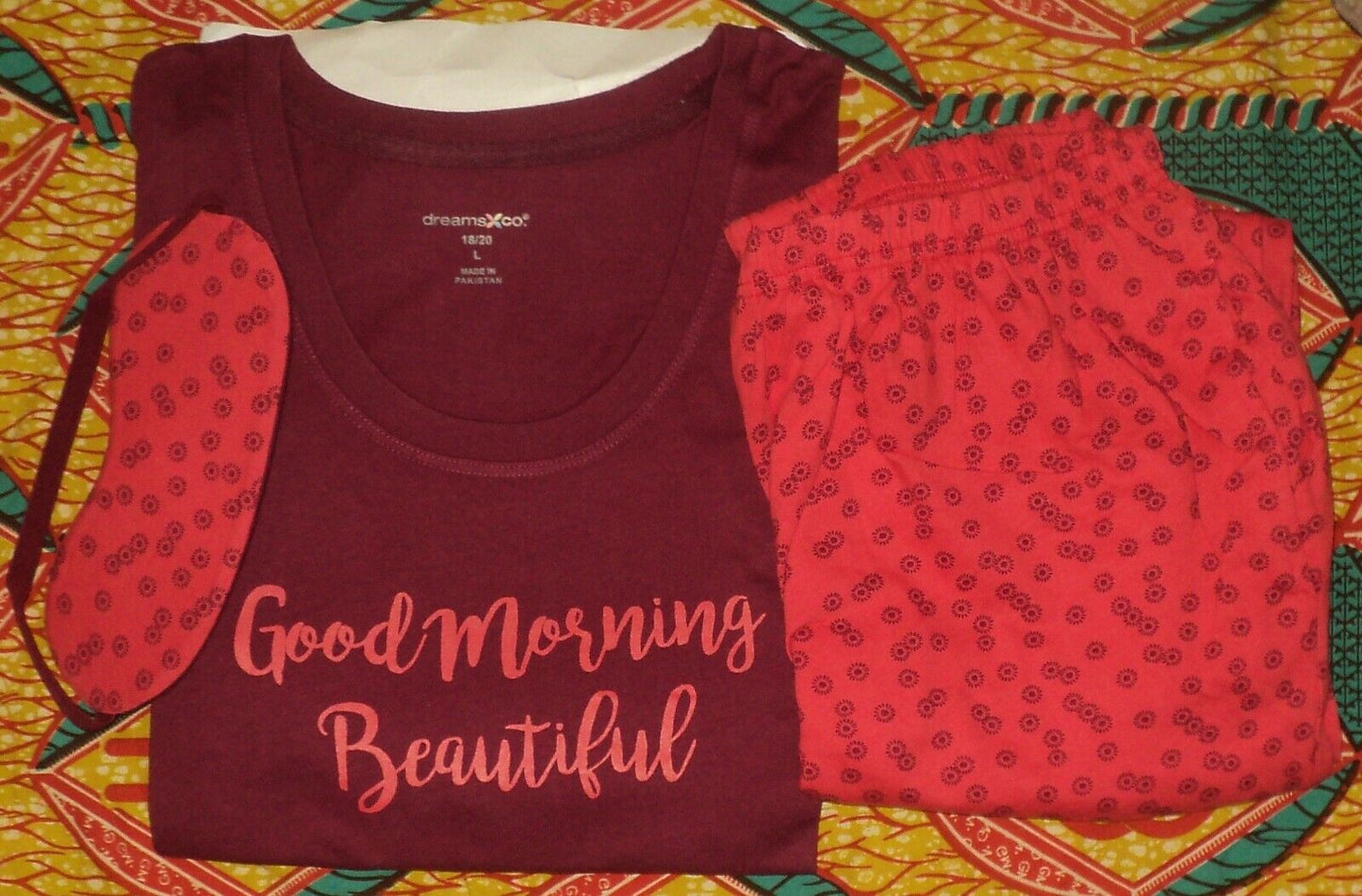 Dreams & Co. Plus Size Coral Ruby Dot Pajama Set With/Eye Mask Size 2X(26/28)