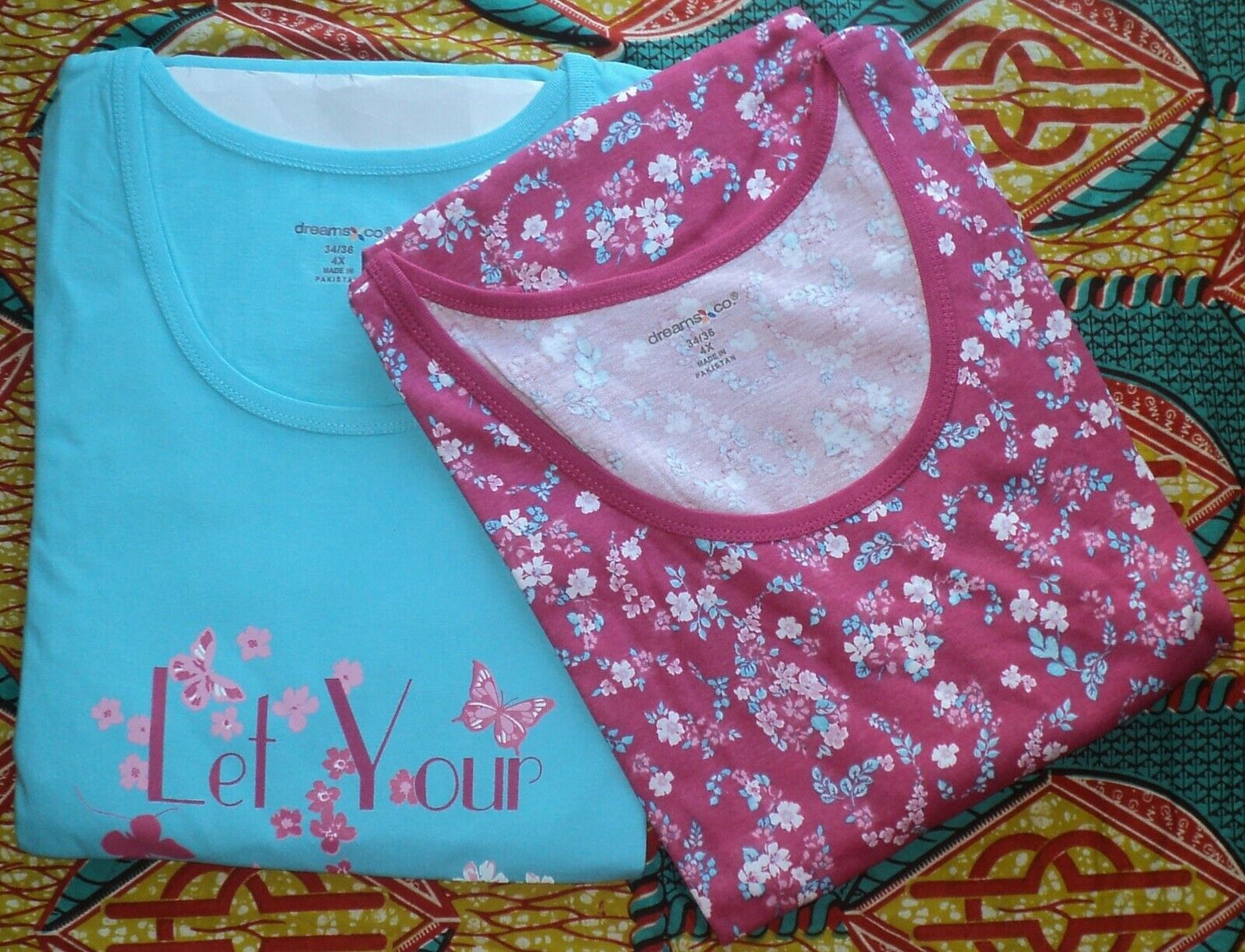 Dreams & Co Plus Size Bright Aqua Blossom 2Pack Sleeveless Sleepshirts Size 2X