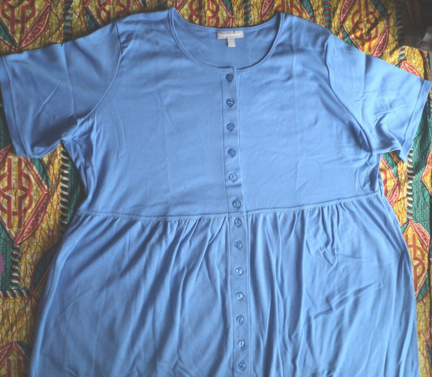 Woman Within  Plus Size Horizon Blue Button Front Empire Waist Dress Size 5X