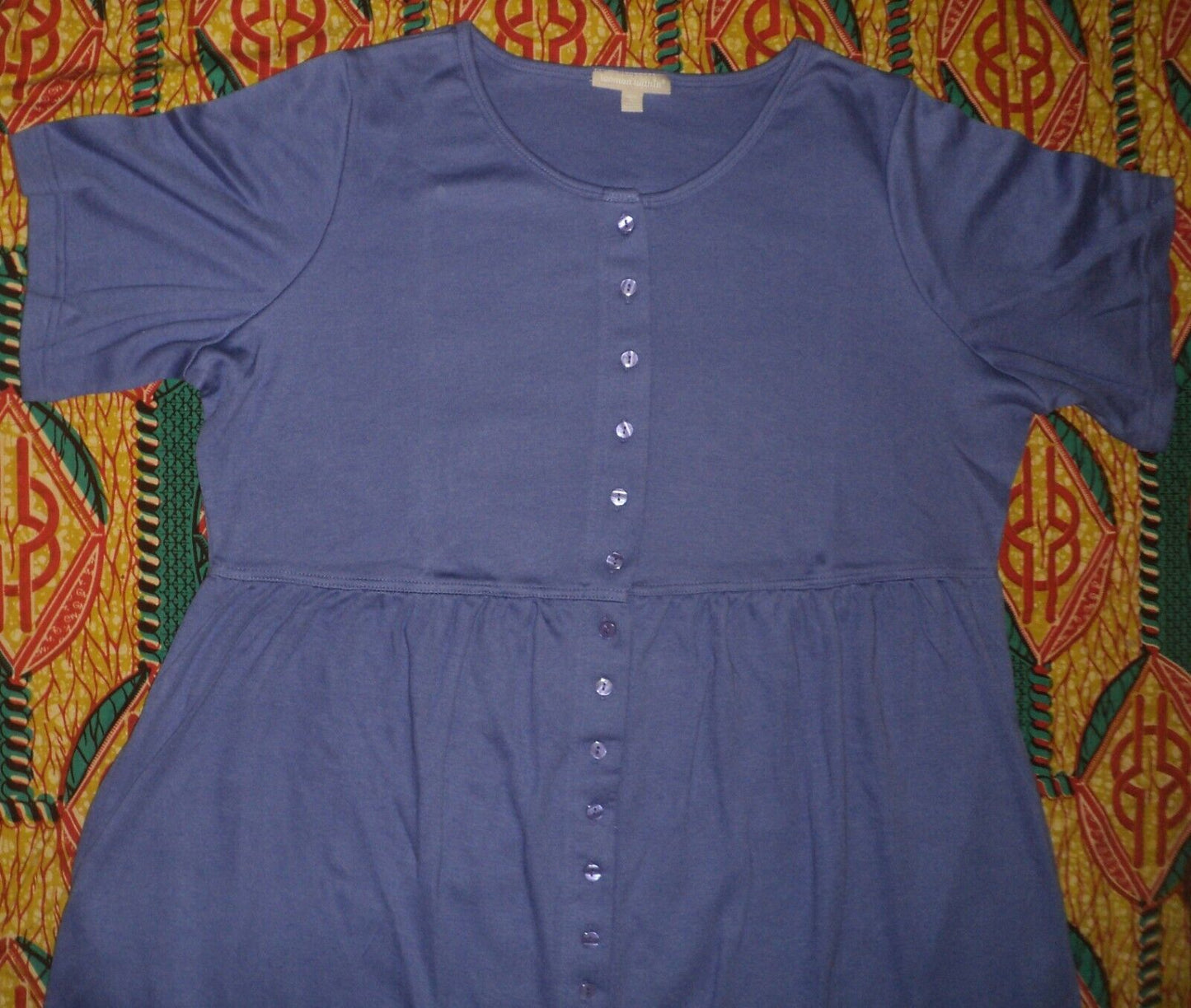 Woman Within Petite Plus Size Tulip Purple Button Front Empire Waist Dress 1X