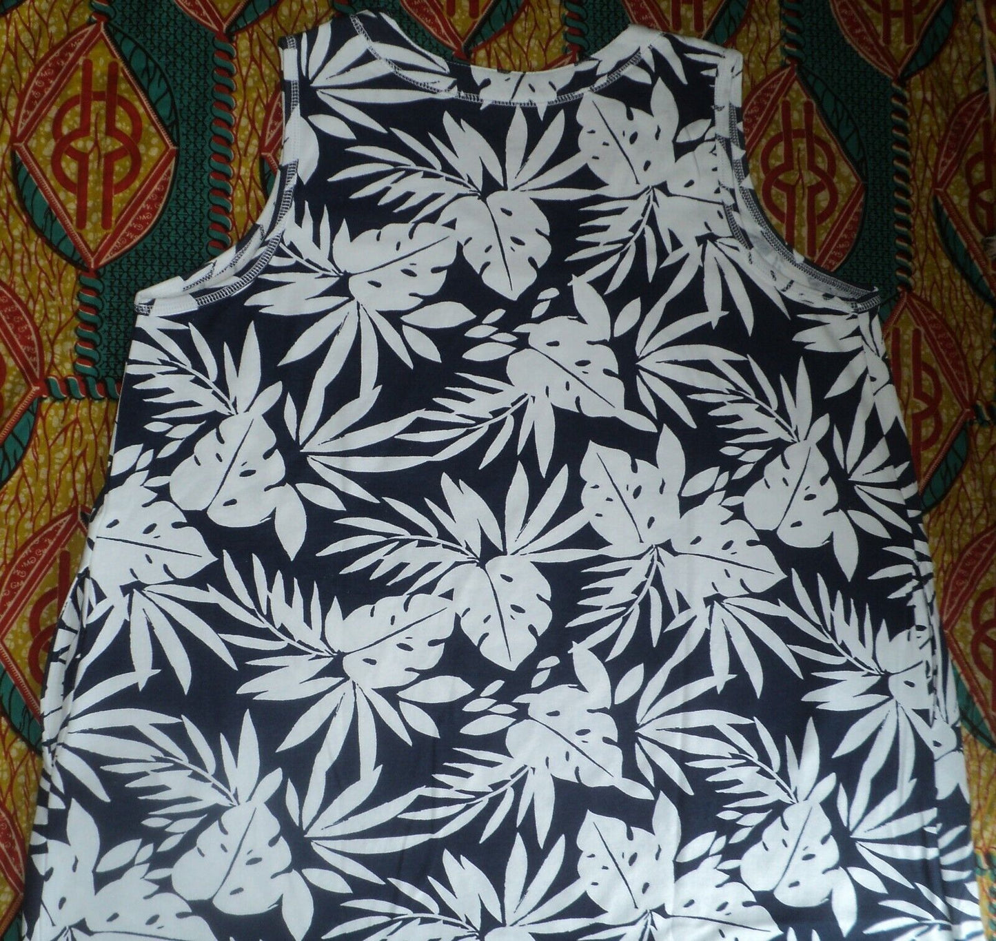 Dreams & Co. Plus Size Navy Leaf Print Long Sleeveless Lounger Size 5X(38/40)