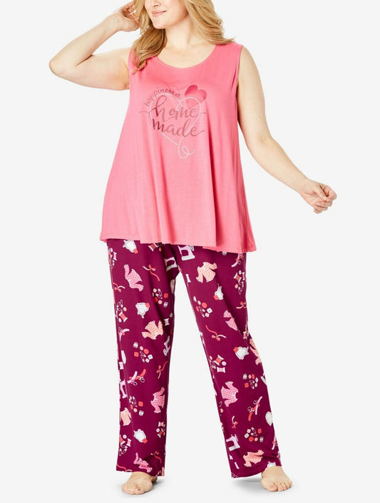 Dreams & Co. Plus Size Pomegranate Happiness Sleeveless Pajamas Set Size L-18/20