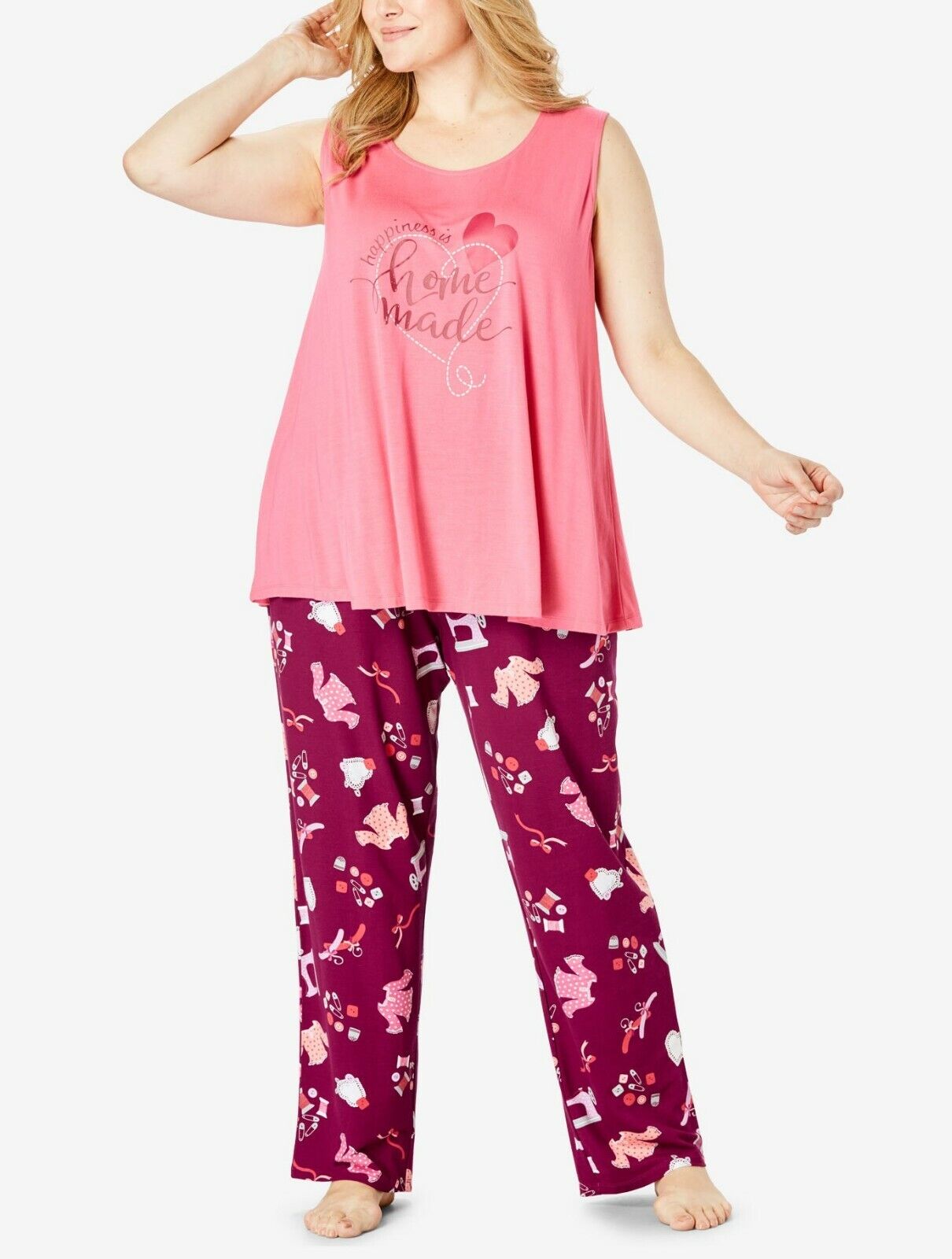 Dreams & Co. Plus Size Pomegranate Happiness Sleeveless Pajamas Set Size 1X