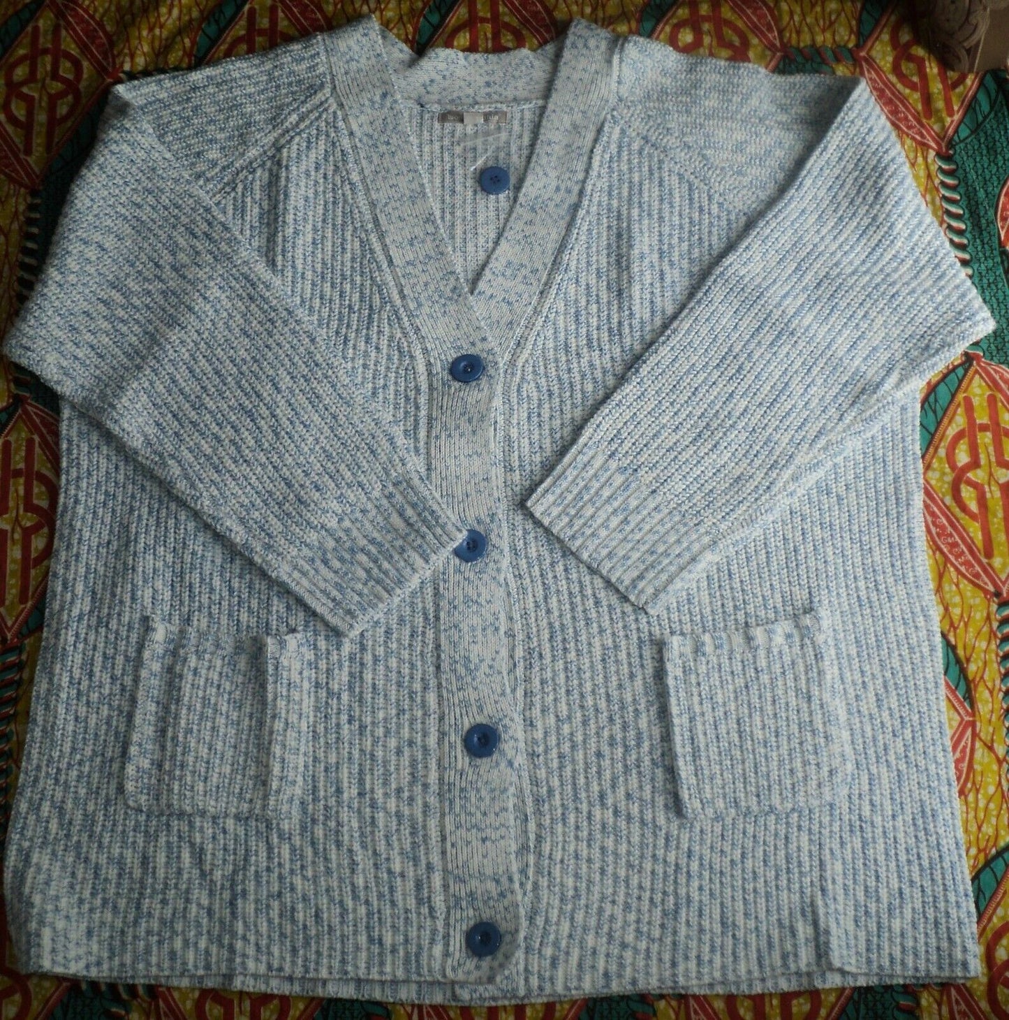Woman Within Plus Size French Blue Space Dye Shaker Knit Cardigan Size 2X-26/28