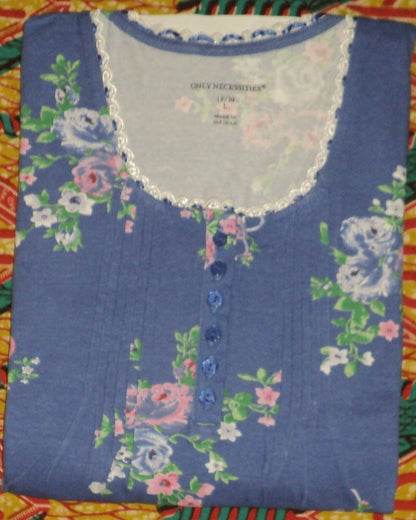 Only Necessities Plus Size Royal Periwinkle Floral Pintucked Nightgown Size L