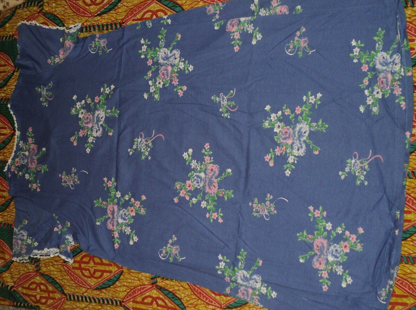 Only Necessities Plus Size Royal Periwinkle Floral Pintucked Nightgown Size L