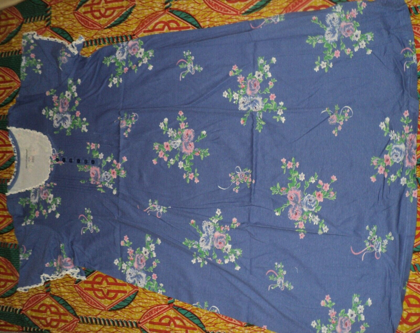 Only Necessities Plus Size Royal Periwinkle Floral Pintucked Nightgown Size L