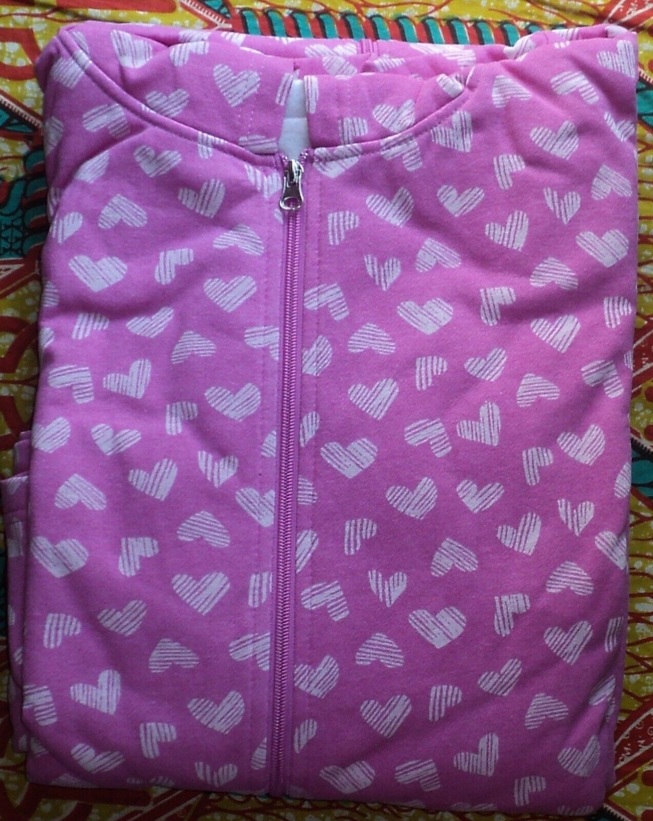 Dreams & Co. Plus Size Rosebud Striped Hearts Long Fleece Hoodie Robe Size 2X