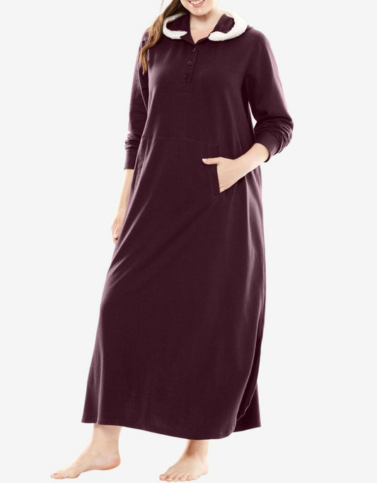 Dreams & Co. Plus Size Midnight Berry Long Sleeves Hooded Lounger Size 1X-22/24