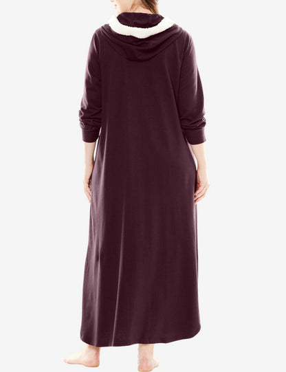 Dreams & Co. Plus Size Midnight Berry Long Sleeves Hooded Lounger Size 1X-22/24