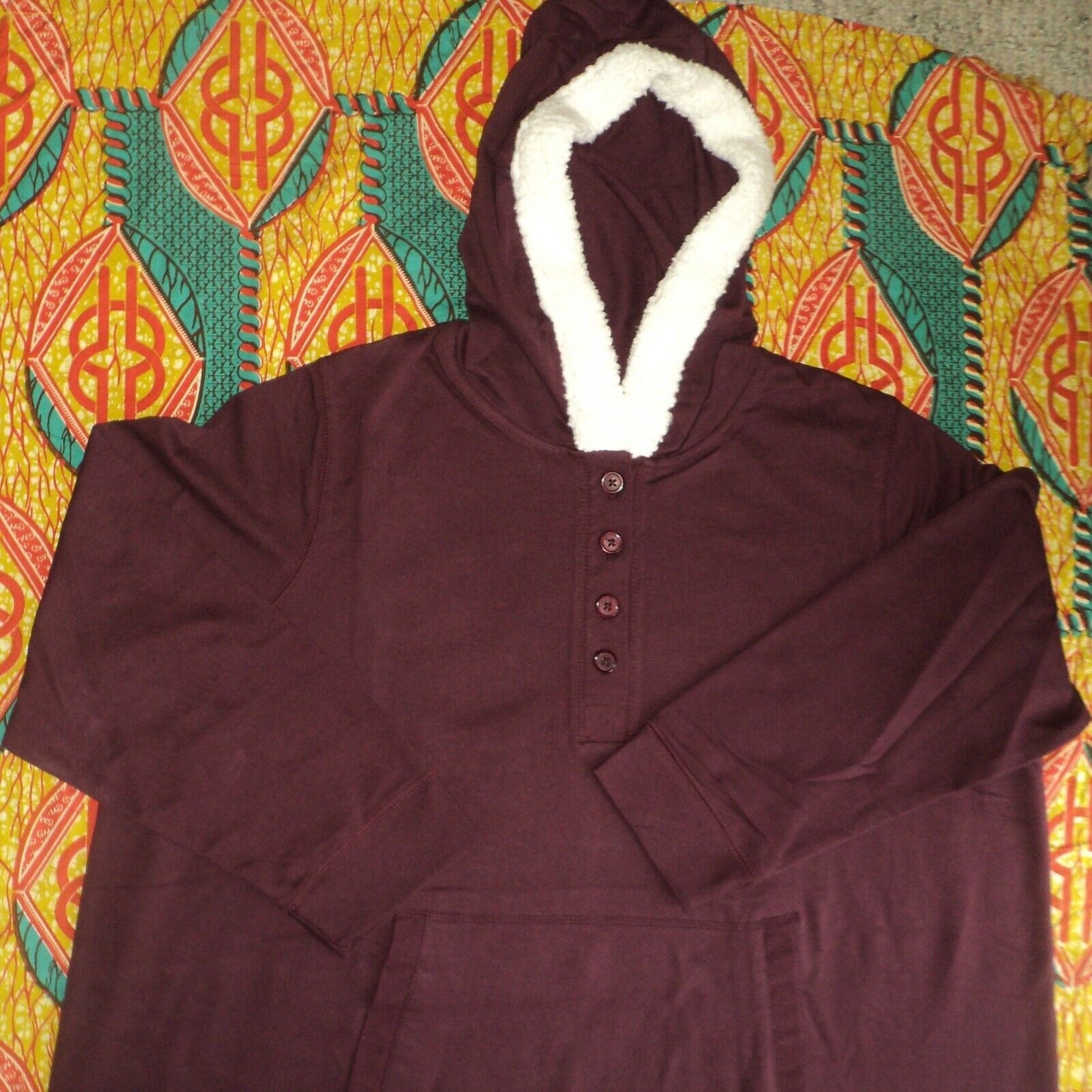 Dreams & Co. Plus Size Midnight Berry Long Sleeves Hooded Lounger Size 1X-22/24