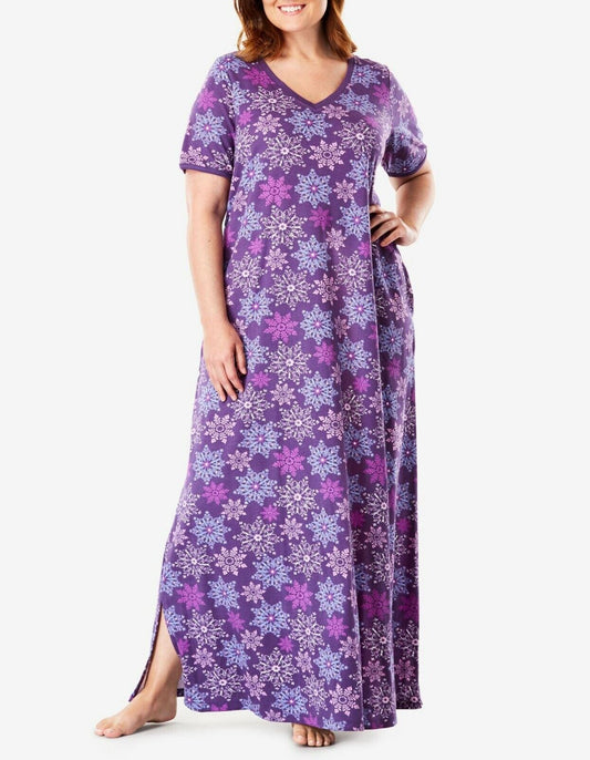 Dreams & Co. Plus Size Rich Violet Short Sleeves Maxi Lounger Size 1X(22/24)