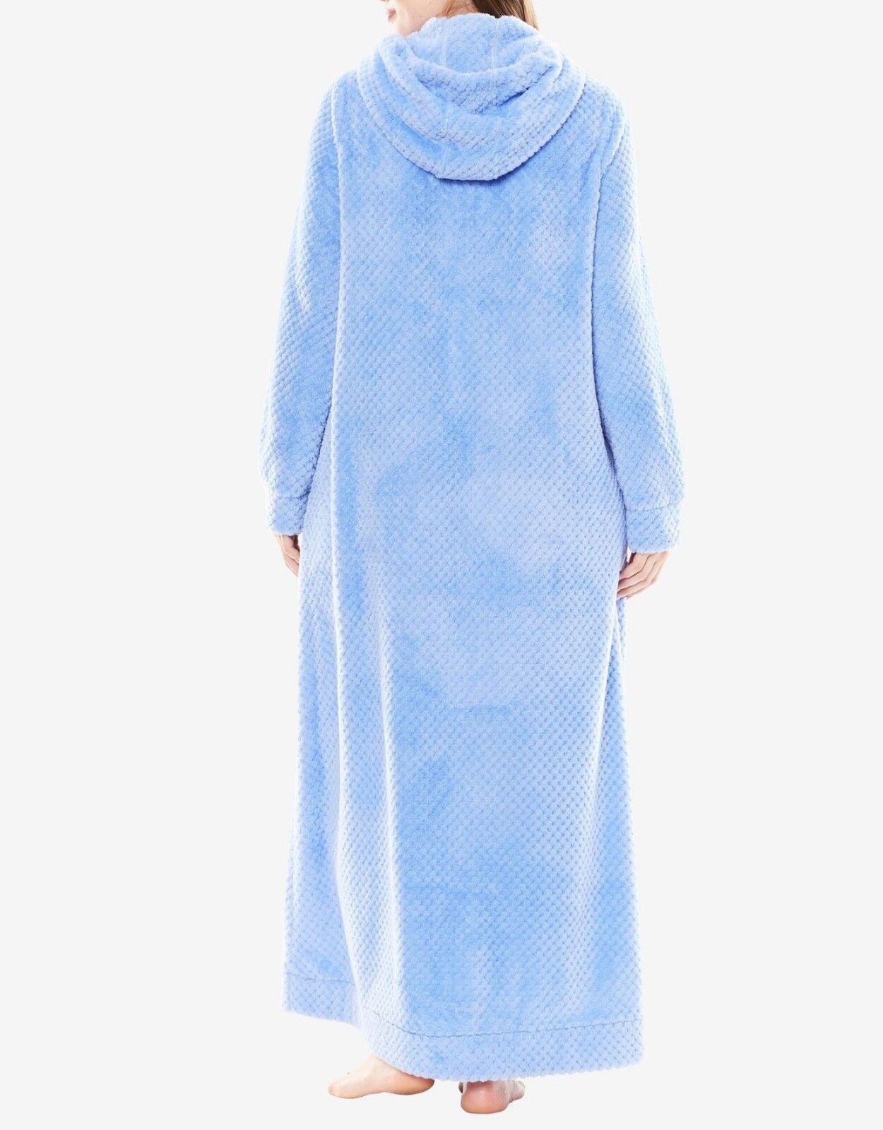 Dreams & Co. Plus Size French Blue Plush Hooded Long Robe Size L(18/20)