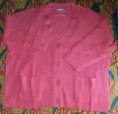 Woman Within Plus Size Sunset Coral Shaker Knit Cardigan Size 3X(30/32)