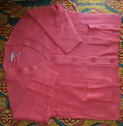 Woman Within Plus Size Sunset Coral Shaker Knit Cardigan Size 3X(30/32)