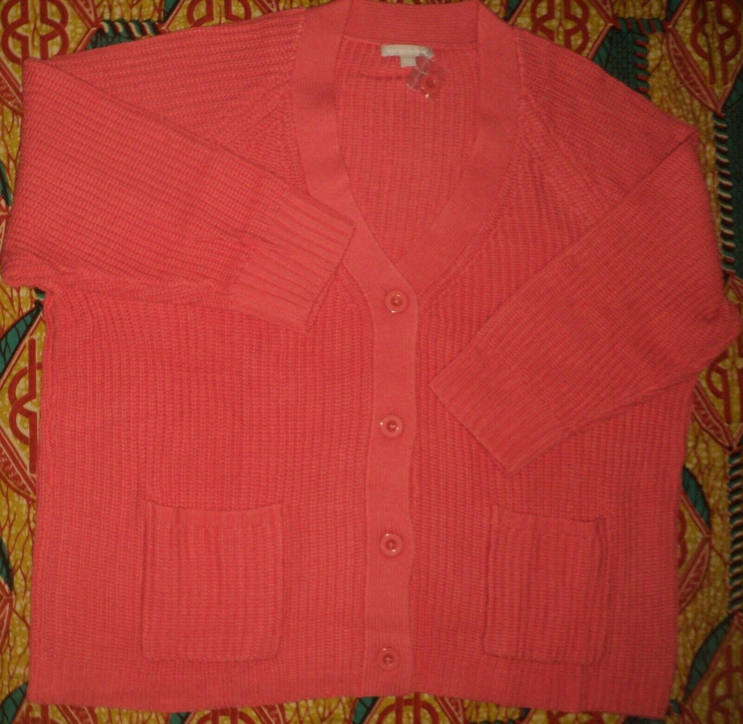 Woman Within Plus Size Sunset Coral Shaker Knit Cardigan Size 3X(30/32)