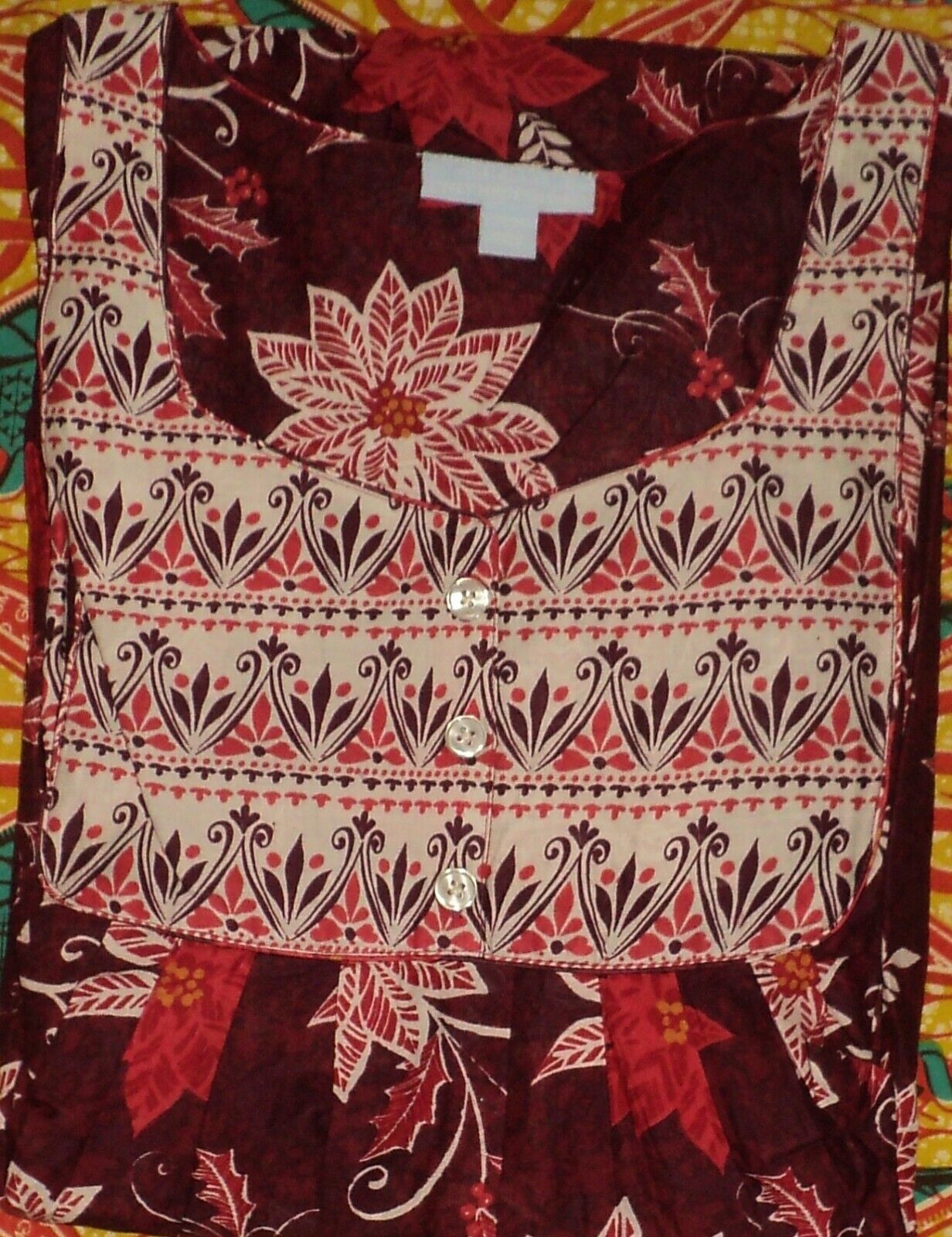 Only Necessities Plus Size Classic Red Poinsett Mixed Print Long Lounger Sz 5X