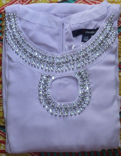 Denim 24/7 Plus Size Pale Lavender Embellished High-Low Sleeveless Dress Sz 30W