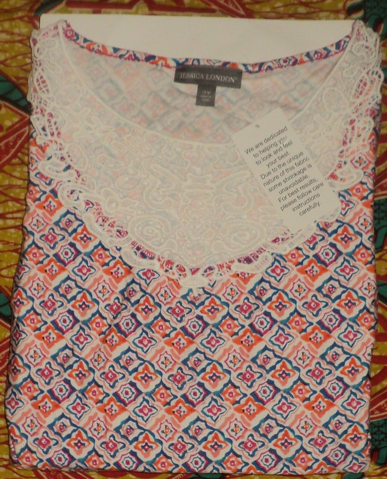 Jessica London Plus Size Petite Vibrant Orange Crochet Applique Maxi Dress 28W