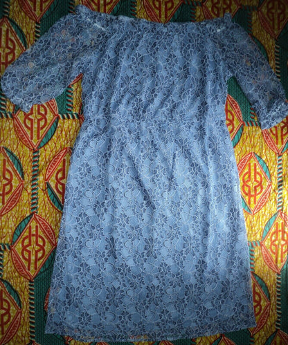 Jessica London Plus Size Sky Blue On Or Off  Style Blouson Lace Dress Size 28W