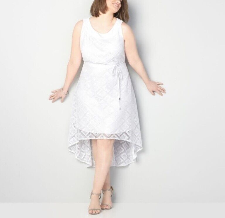 Avenue Plus Size White Sleeveless Crochet Or Lace Hi Lo Maxi Dress Size 18/20