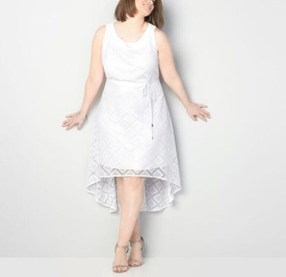 Avenue Plus Size White Sleeveless Crochet Or Lace Hi Lo Maxi Dress Size 18/20