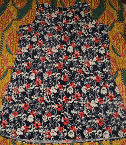 Woman Within Plus Size Navy Print Sleeveless Pleats Front Knit Dress Sz 1X-22/24