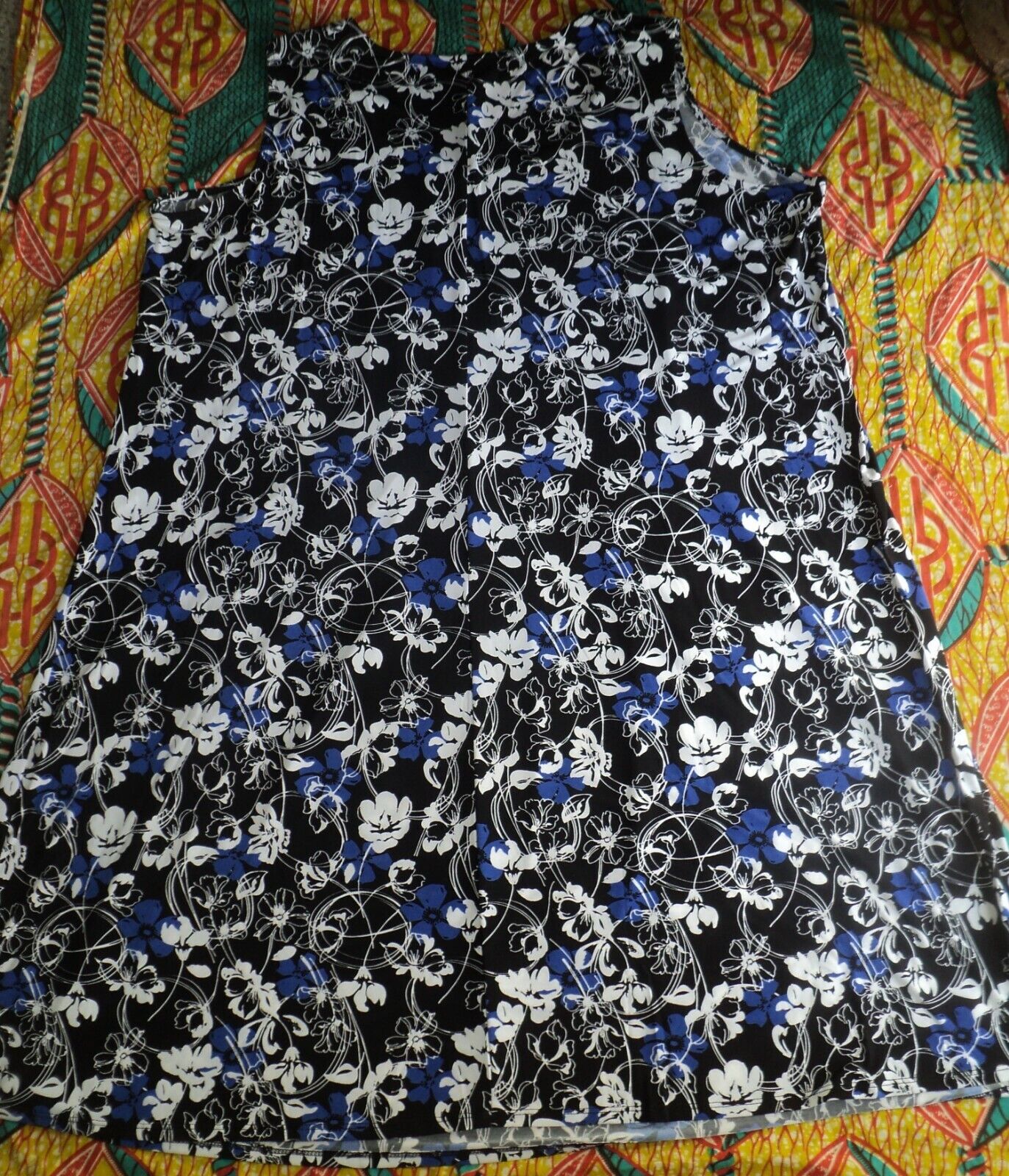 Woman Within Plus Size Black Print Sleeveless Pleats Front Knit Dress Size 1X