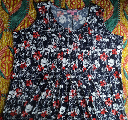 Woman Within Plus Size Navy Print Sleeveless Pleats Front Knit Dress Sz 4X-34/36