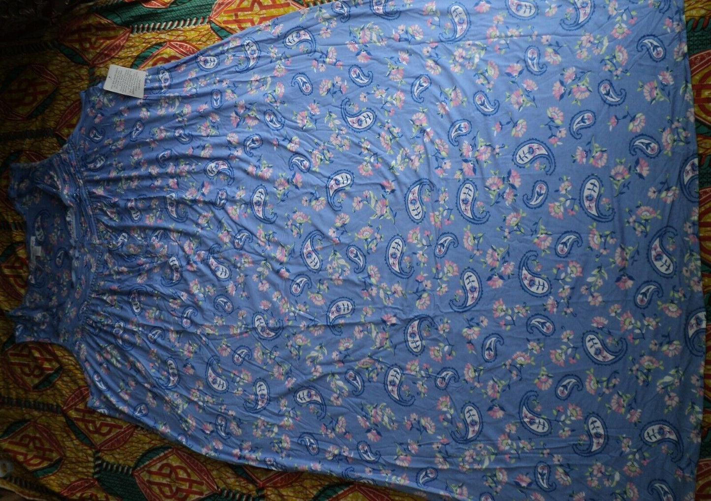 Dreams & Co. Plus Size French Blue Paisley Sleeveless Long Knit Lounger Size 4X