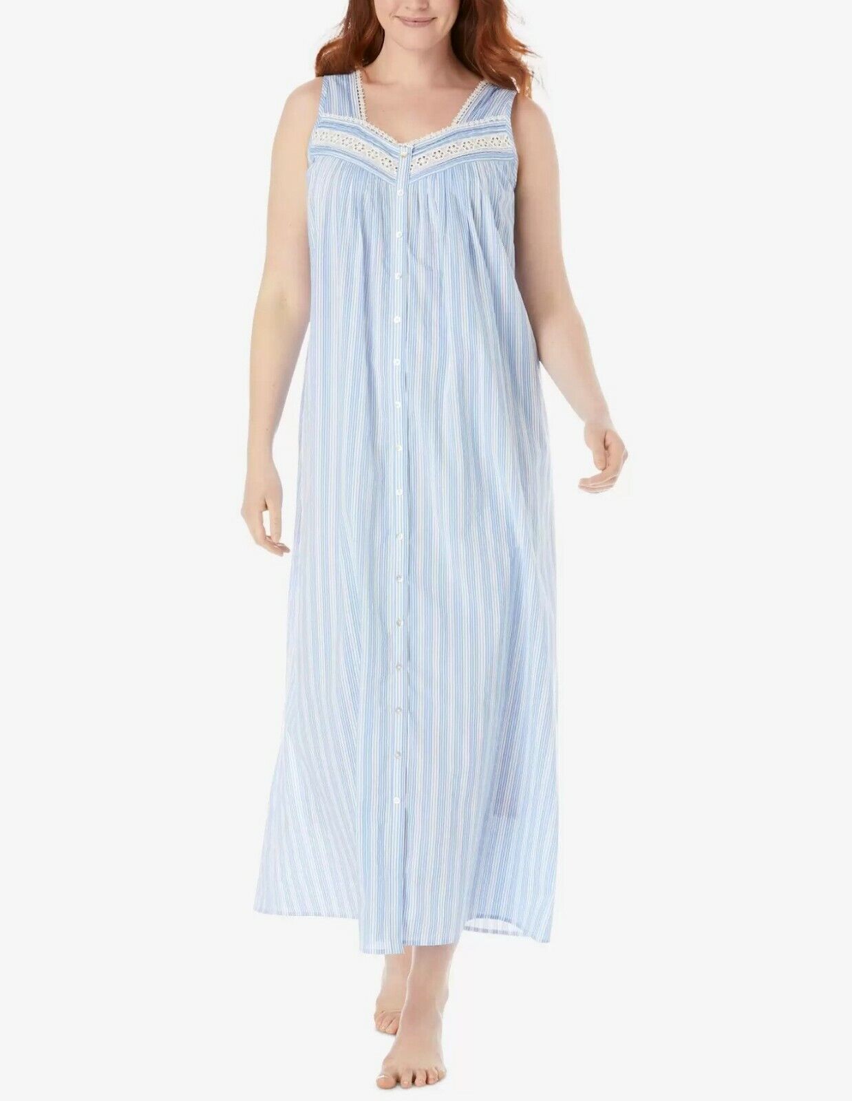 Dreams & Co. Plus Size French Blue Stripe Long Sleeveless Nightgown Size L