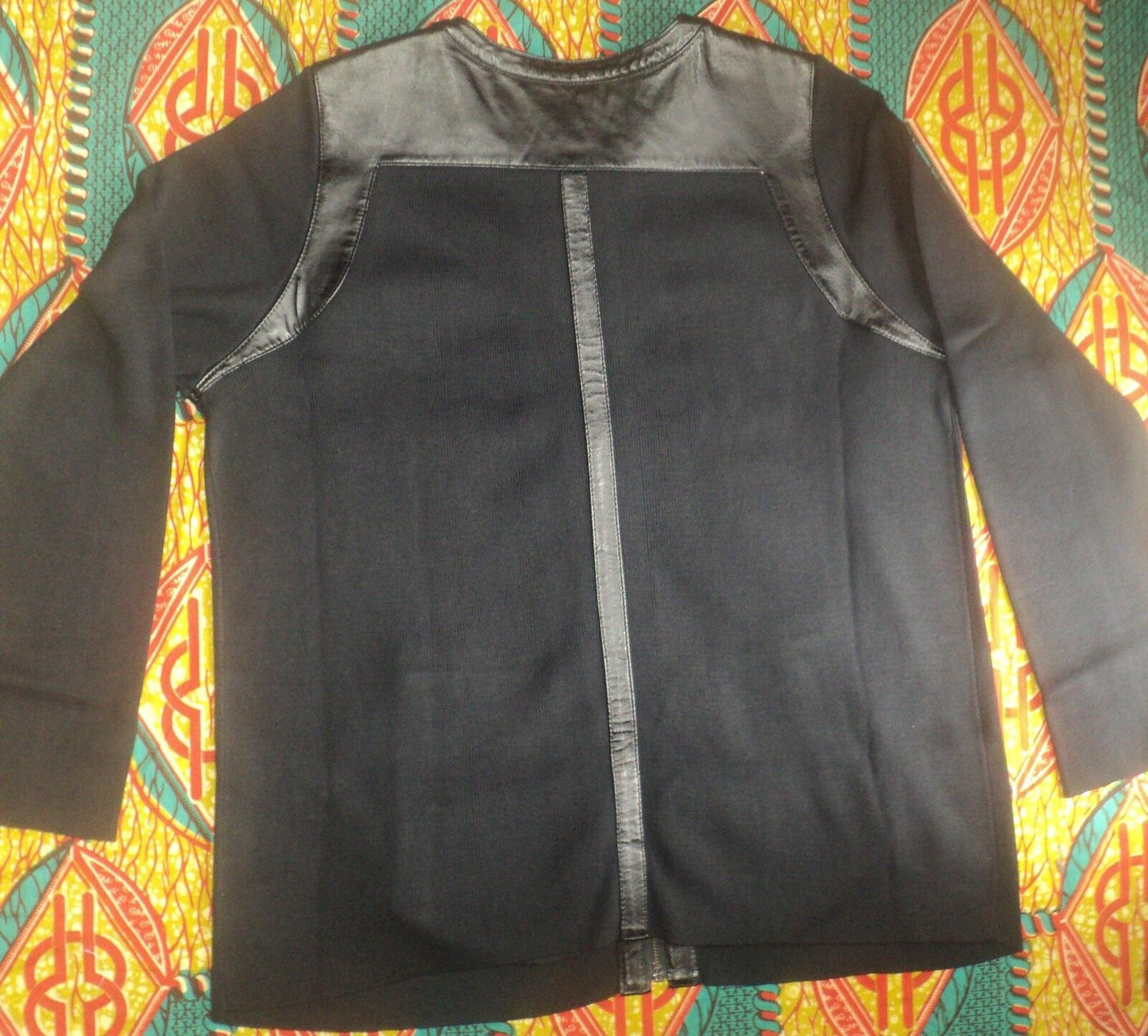Jessica London Plus Size Black Long Sleeve Leather-Trim Cardigan Size 22/24