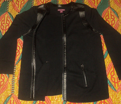 Jessica London Plus Size Black Long Sleeve Leather-Trim Cardigan Size 22/24