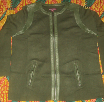 Jessica London Plus Size Forest Green Long Sleeve Leather-Trim Cardigan Sz 22/24