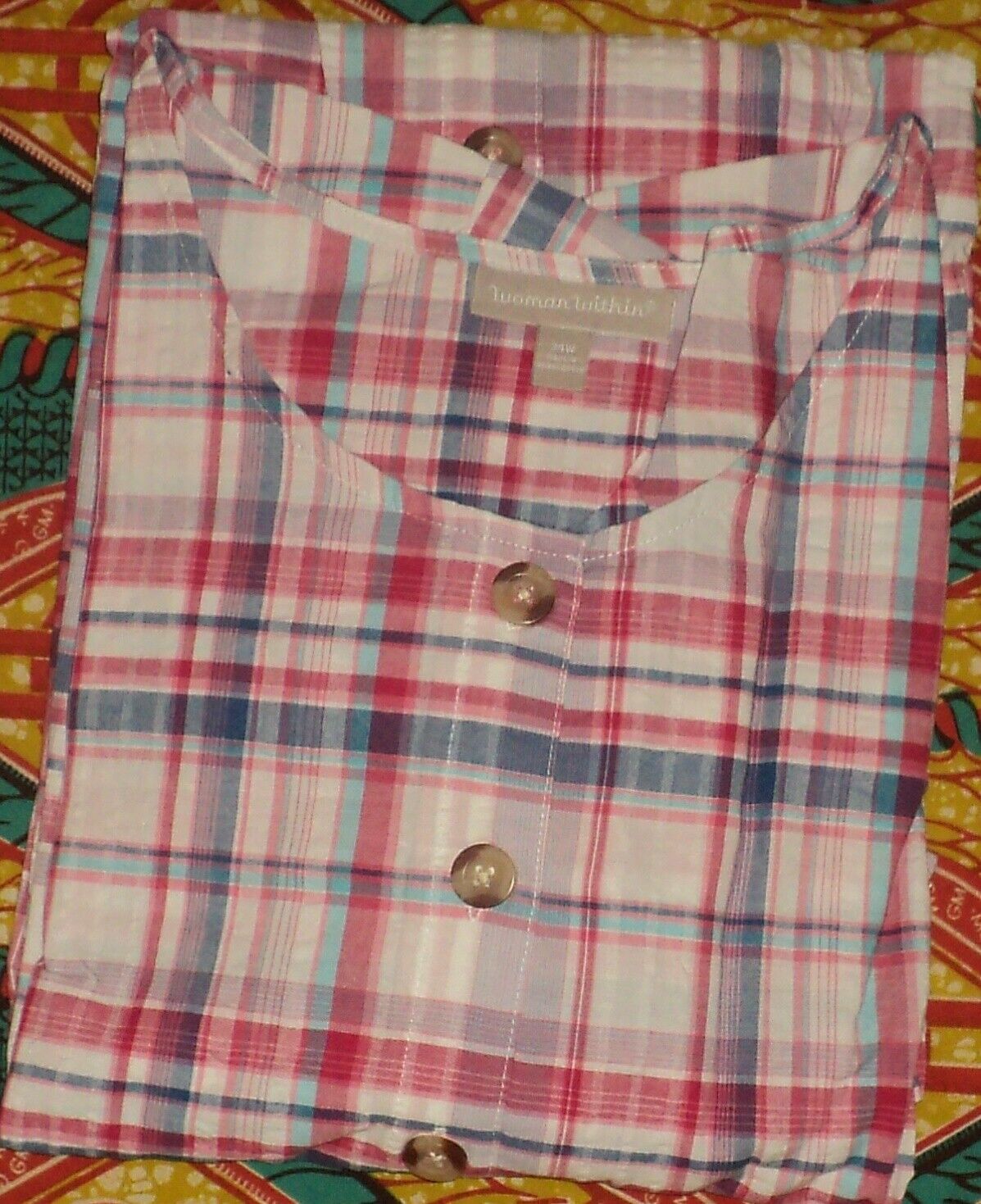 Woman Within Plus Size White Multi Plaid Short-Sleeve Seersucker Dress Size 28W