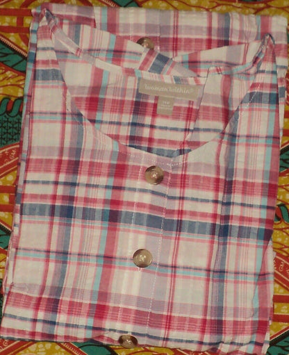 Woman Within Plus Size White Multi Plaid Short-Sleeve Seersucker Dress Size 28W