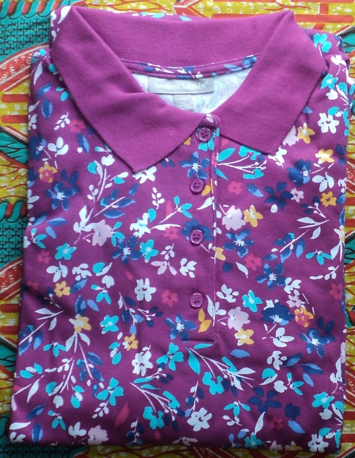 Woman Within Plus Size Rich Magenta Floral A-Line Polo Tee Dress Size 4X(34/36)