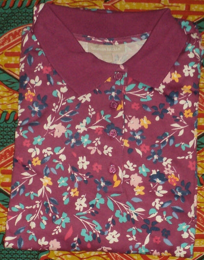 Woman Within Plus Size Rich Magenta Floral A-Line Polo Tee Dress Size 4X(34/36)