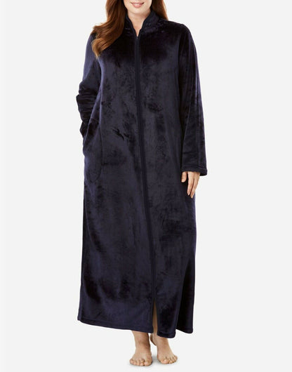 Dreams & Co. Plus Size Navy Long Sleeves Microfleece Robe Size 1X(22/24)