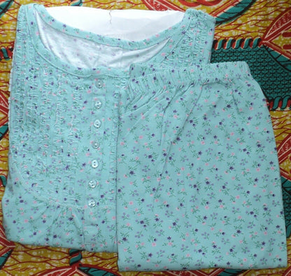 Only Necessities Plus Size Turquoise Floral Long Sleeve Ruffled Pajamas Set 2X