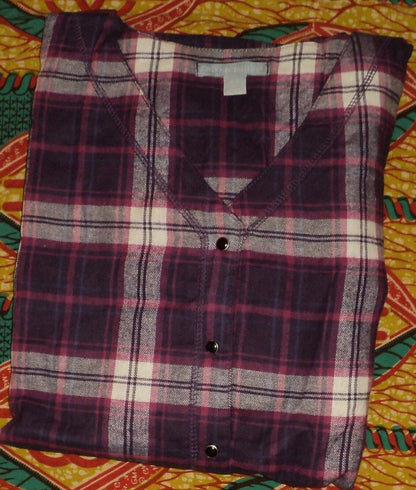 Only Necessities Plus Size Rich Violet Plaid Flannel Snap-Front Lounger Size 6X