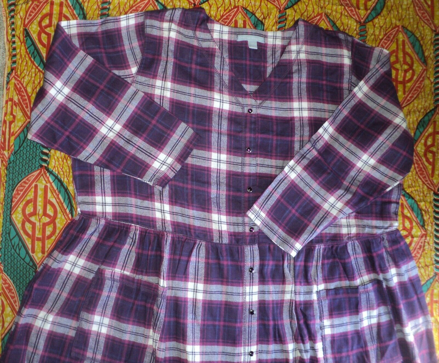 Only Necessities Plus Size Rich Violet Plaid Flannel Snap-Front Lounger Size 6X