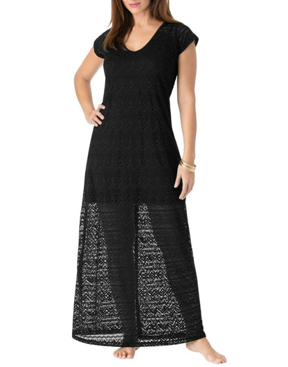 Swim 365 Plus Size Black Long Cap-Sleeves Lace Maxi Cover-up Size 20