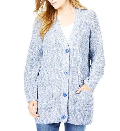 Woman Within Plus Size French Blue Space Dye Shaker Knit Cardigan Size 1X-22/24