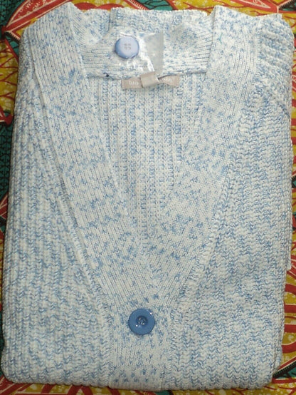 Woman Within Plus Size French Blue Space Dye Shaker Knit Cardigan Size 1X-22/24