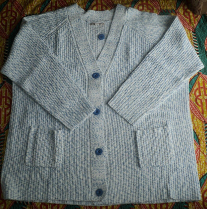 Woman Within Plus Size French Blue Space Dye Shaker Knit Cardigan Size 1X-22/24